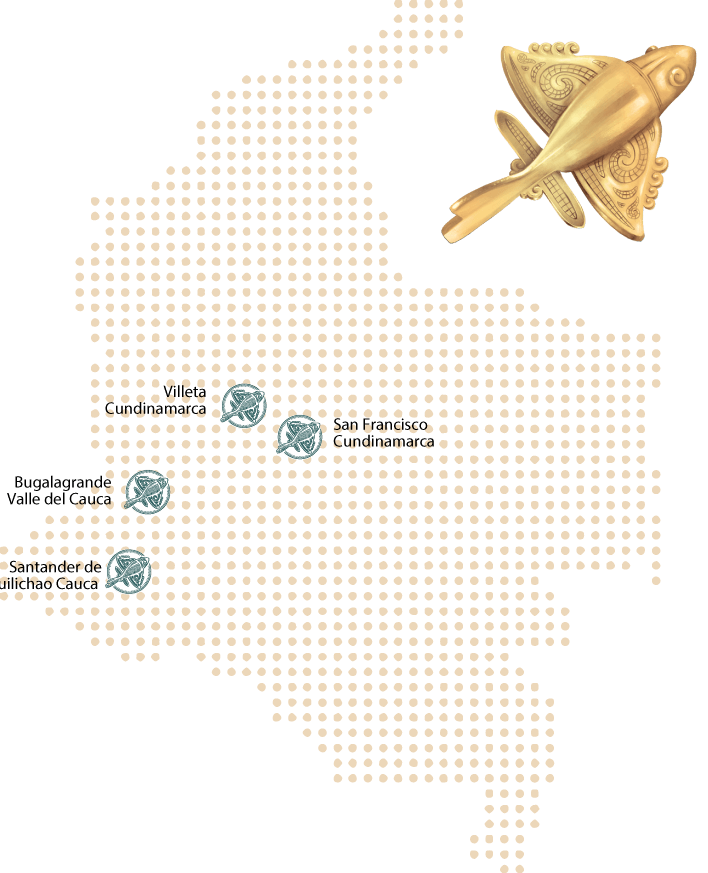 Mapa de Colombia con las ubicaciones de Ron Quimbaya